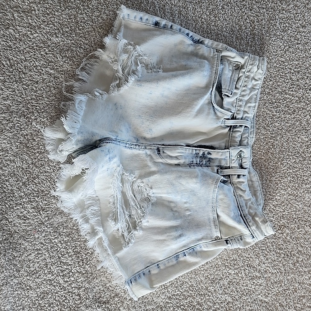 Guess Towel Bleached Denim Shorts Distressed Acid Wash Rough Hem Sz 28 Y2K 90s - Picture 10 of 16